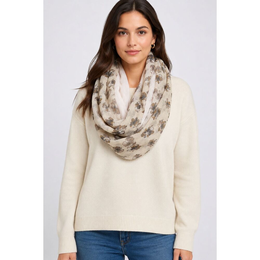 Simply Vera Vera Wang Floral Loop Infinity Scarf Beige NWT